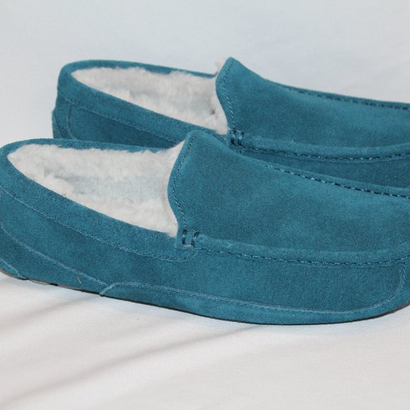 NIB UGG MEN'S ASCOT SUEDE SHEARLING SLIP ON SLIPPERS MARINE BLUEU - Picture 6 of 7